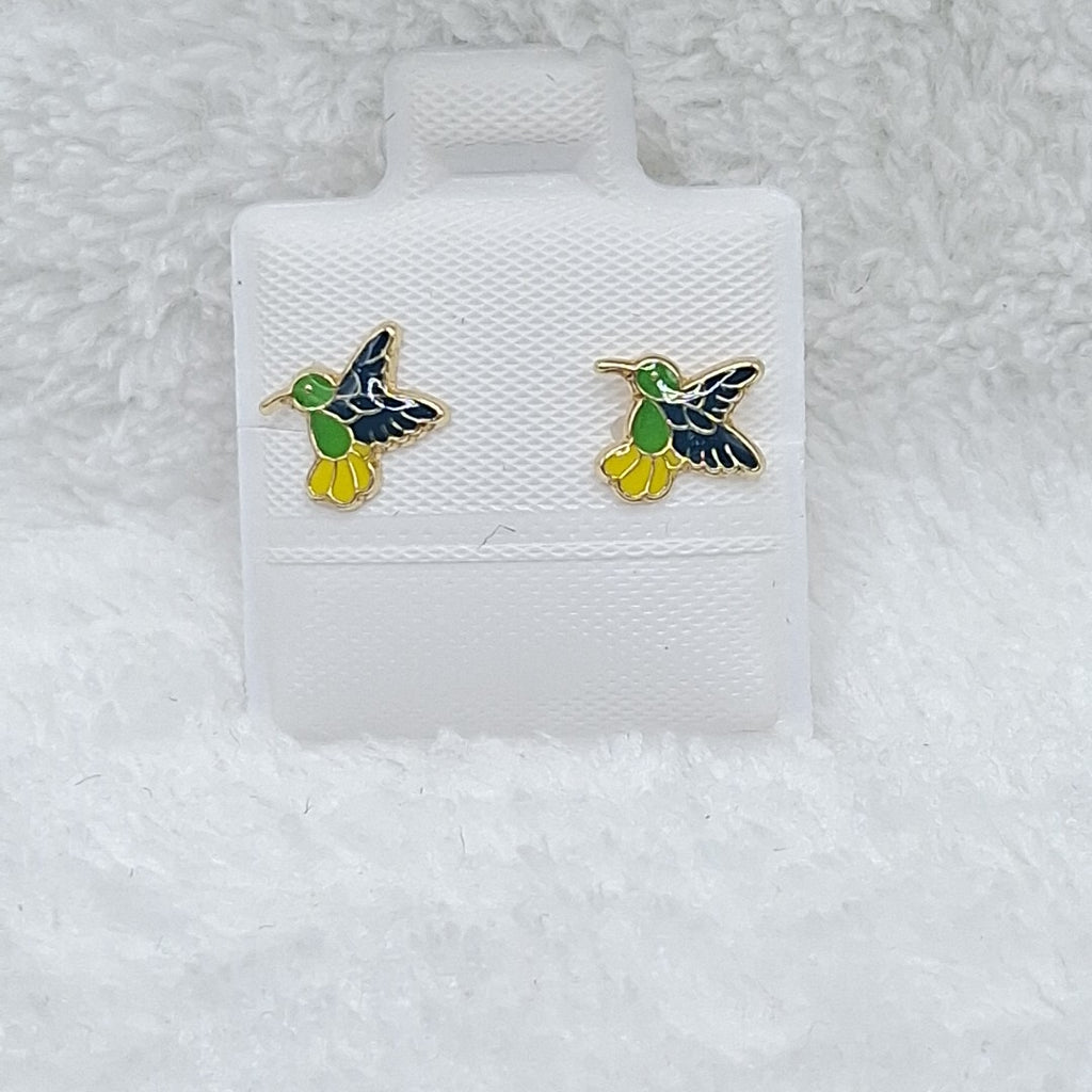 BROQUELES BROQUEL FIG COLIBRI ESMALTE VERDE 14K 0.2138 GR (NUEVO)