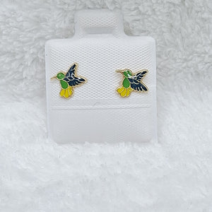 BROQUELES BROQUEL FIG COLIBRI ESMALTE VERDE 14K 0.2138 GR (NUEVO)