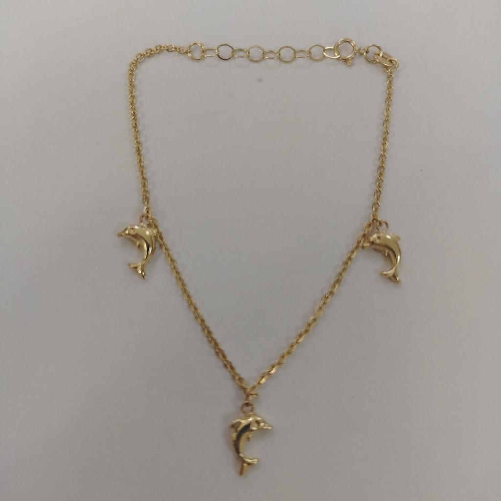 PULSERA ESPECIAL CON DIJES DELFINES 10K 18 CM 2 GR (NUEVO)