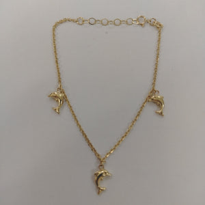 PULSERA ESPECIAL CON DIJES DELFINES 10K 18 CM 2 GR (NUEVO)