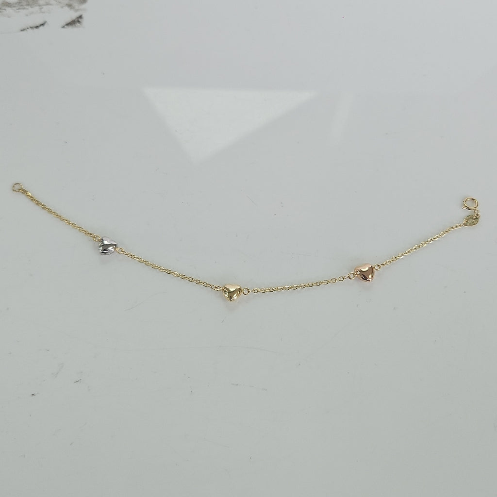 PULSERA ESP CON CORAZONES COMBINADOS 14K 18 CM 1.6 GR (NUEVO)