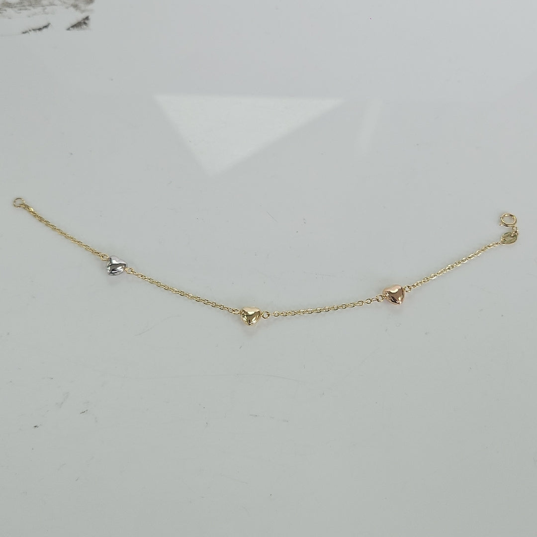 PULSERA ESP CON CORAZONES COMBINADOS 14K 18 CM 1.6 GR (NUEVO)