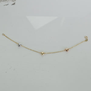 PULSERA ESP CON CORAZONES COMBINADOS 14K 18 CM 1.6 GR (NUEVO)
