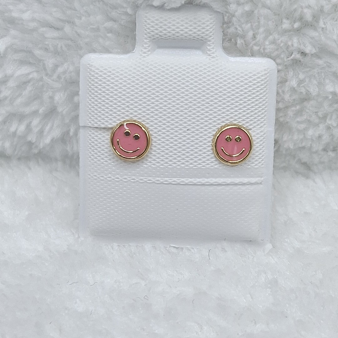 BROQUELES BROQUEL FIG SONRISA ESMALTE ROSA 14K 0.1696 GR (NUEVO)