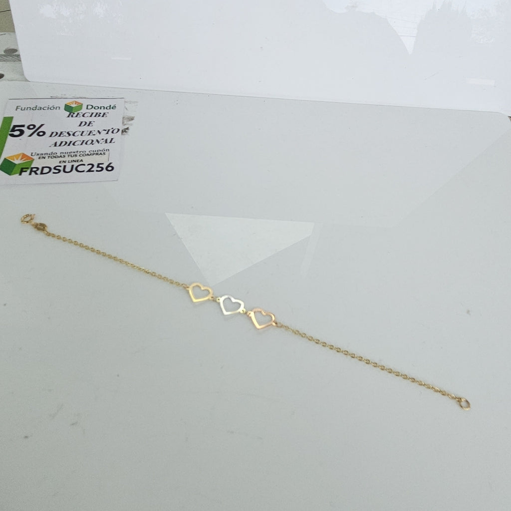 PULSERA ESPECIAL CON CORAZONES 14K 18 CM 1.4 GR (NUEVO)