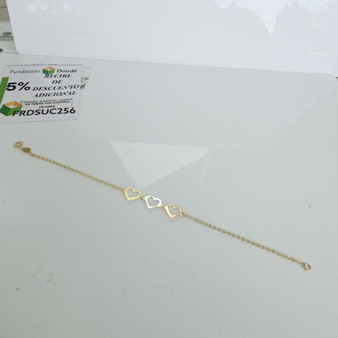 PULSERA ESPECIAL CON CORAZONES 14K 18 CM 1.4 GR (NUEVO)