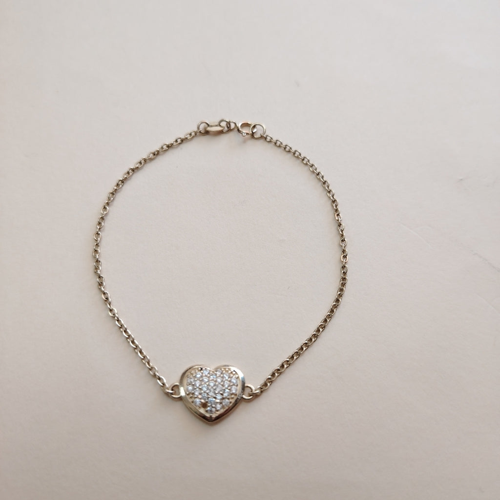 PULSERA TEJIDO ESPECIAL C CORAZON CIRCONIAS 14K 18 CM 2 GR (NUEVO)