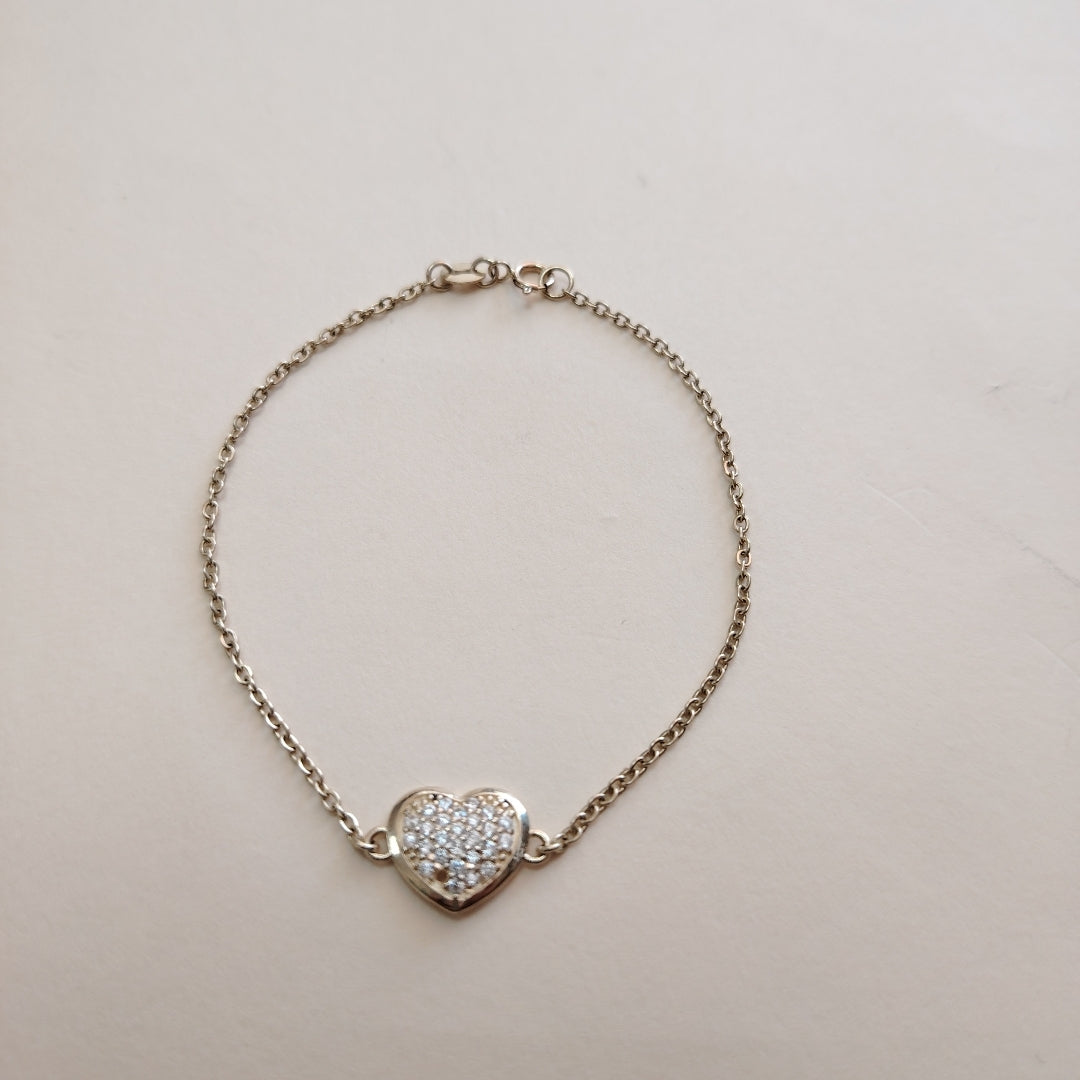 PULSERA TEJIDO ESPECIAL C CORAZON CIRCONIAS 14K 18 CM 2 GR (NUEVO)