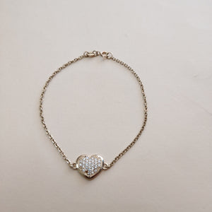 PULSERA TEJIDO ESPECIAL C CORAZON CIRCONIAS 14K 18 CM 2 GR (NUEVO)