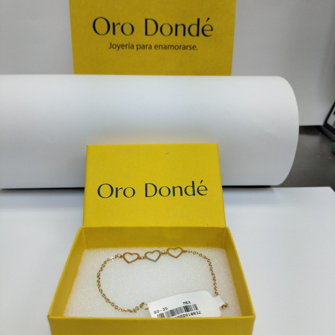 PULSERA ESPECIAL CON CORAZONES 14K 18 CM 1.4 GR (NUEVO)