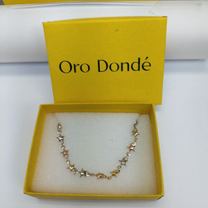 PULSERA TEJIDO ESPECIAL ESTRELLAS COMBINADAS 14K 18 CM 2.3 GR (NUEVO)