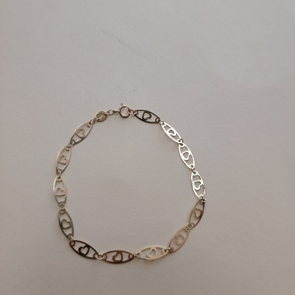 PULSERA TEJIDO ESPECIAL CON CORAZON 14K 18 CM 1.3 GR (NUEVO)