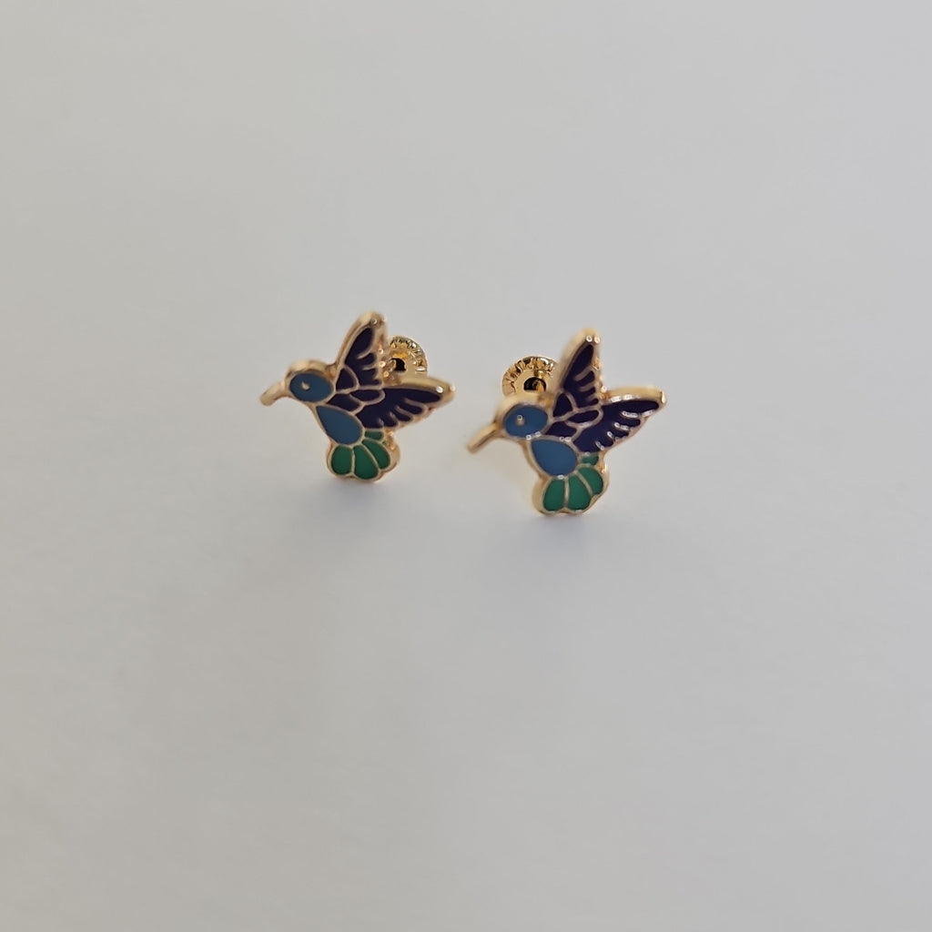 BROQUELES BROQUEL FIG COLIBRI ESMALTE AZUL 14K 0.2138 GR (NUEVO)