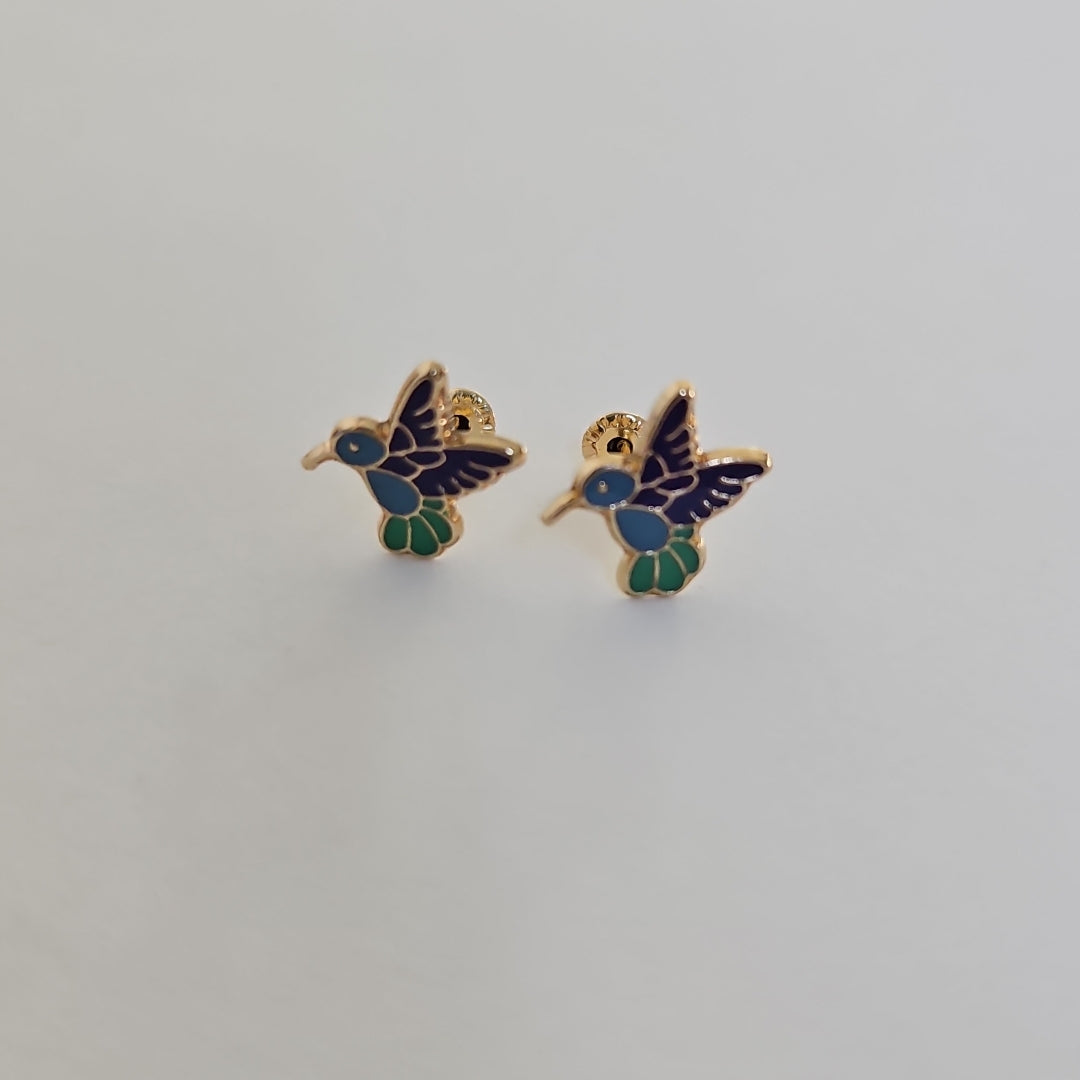 BROQUELES BROQUEL FIG COLIBRI ESMALTE AZUL 14K 0.2138 GR (NUEVO)