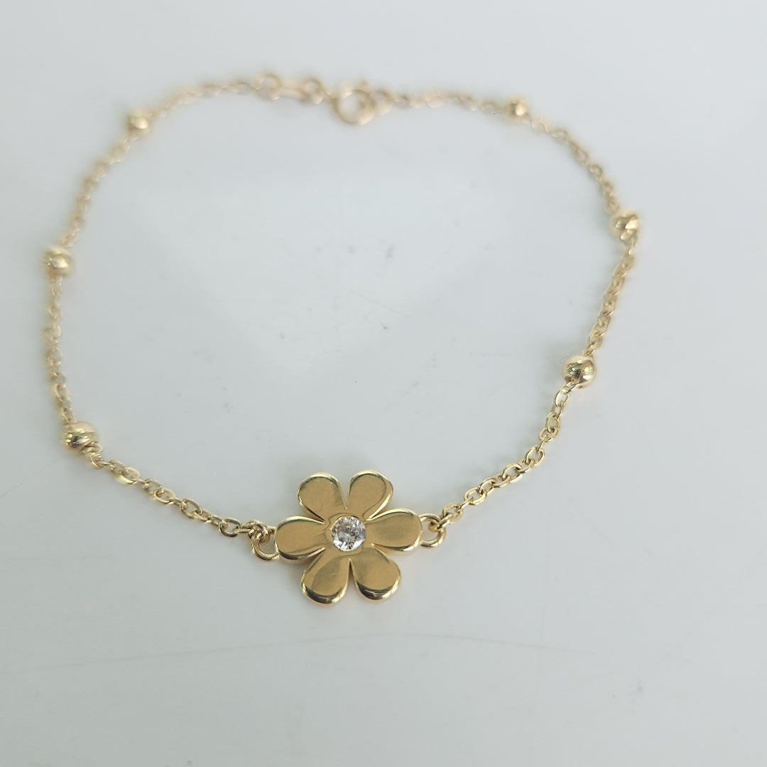 PULSERA TEJIDO ESPECIAL FLOR CON CIRCONIA 14K 18 CM 2.5 GR (NUEVO)