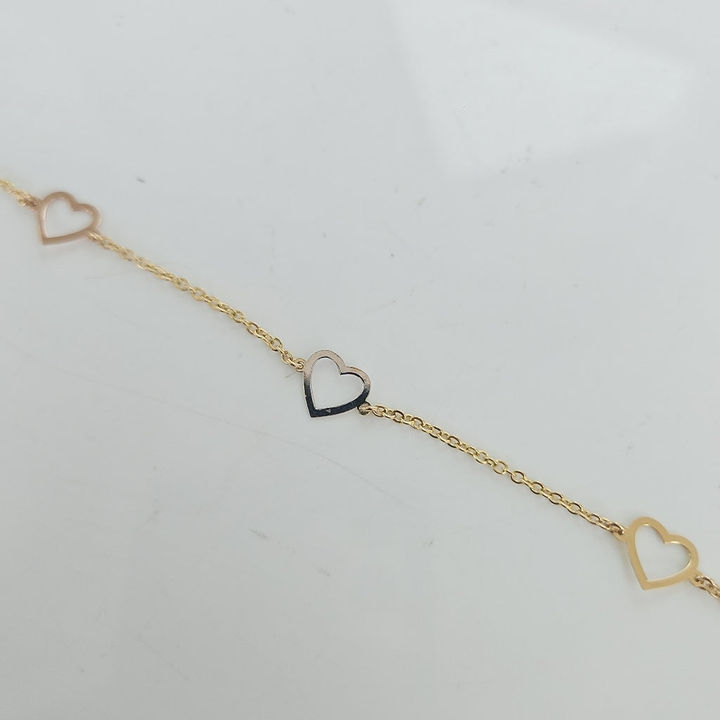 PULSERA ESPECIAL CON CORAZONES CONBINADOS 14K 18 CM 1.7 GR (NUEVO)