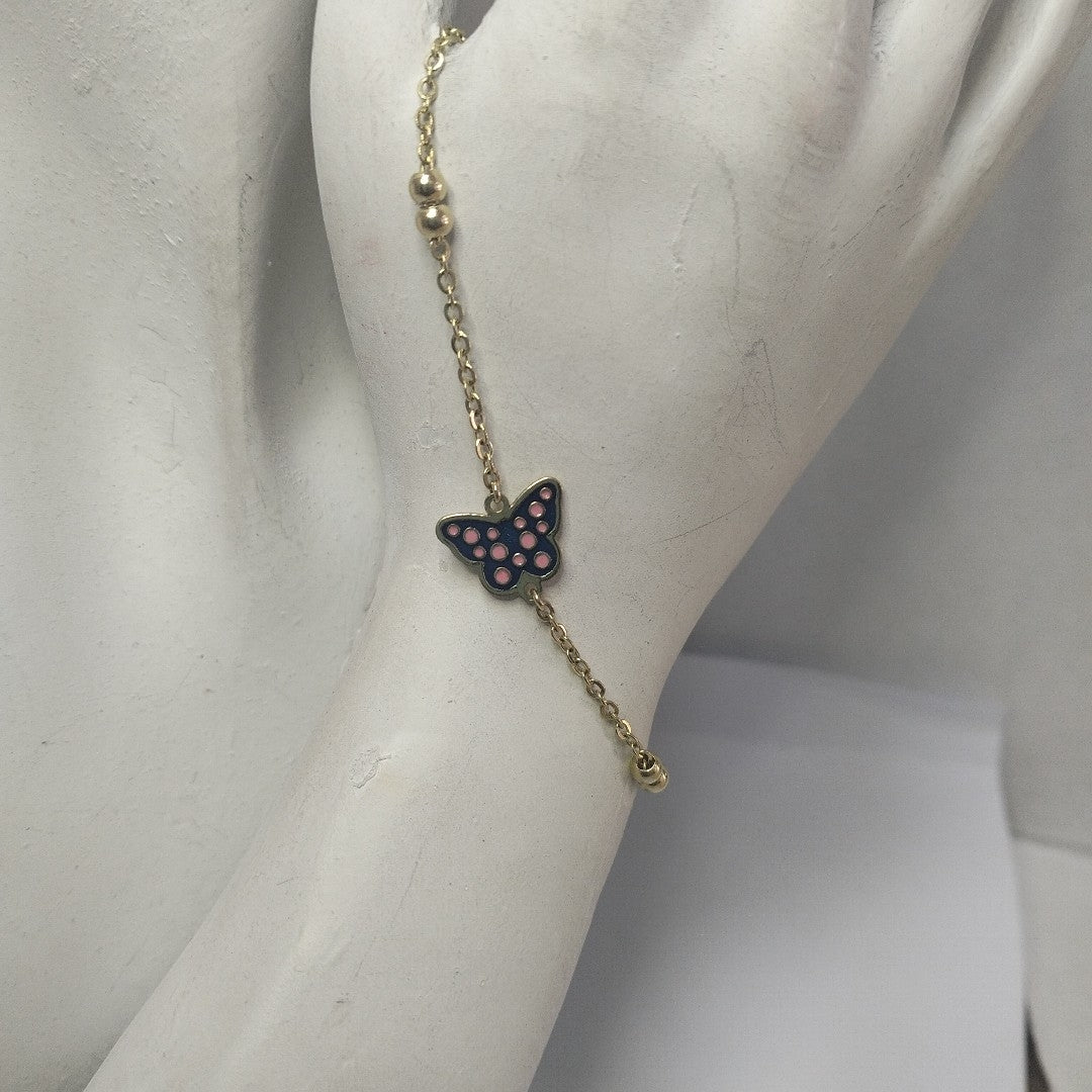 PULSERA TEJIDO ESPECIAL MARIPOSA CON ESMALTE 14K 18 CM 1.9 GR (NUEVO)