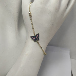 PULSERA TEJIDO ESPECIAL MARIPOSA CON ESMALTE 14K 18 CM 1.9 GR (NUEVO)