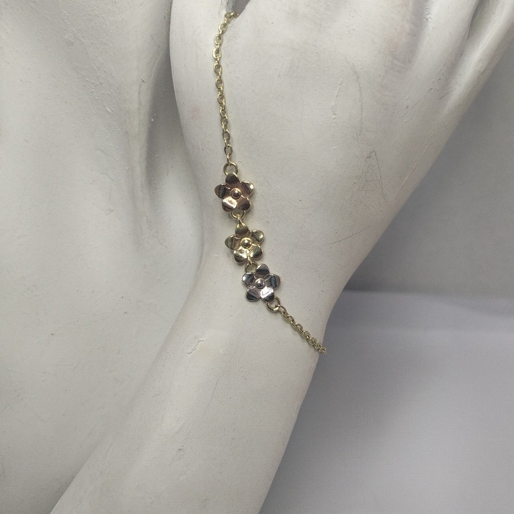 PULSERA TEJIDO ESPECIAL FIG FLORES 14K 18 CM 2.1 GR (NUEVO)