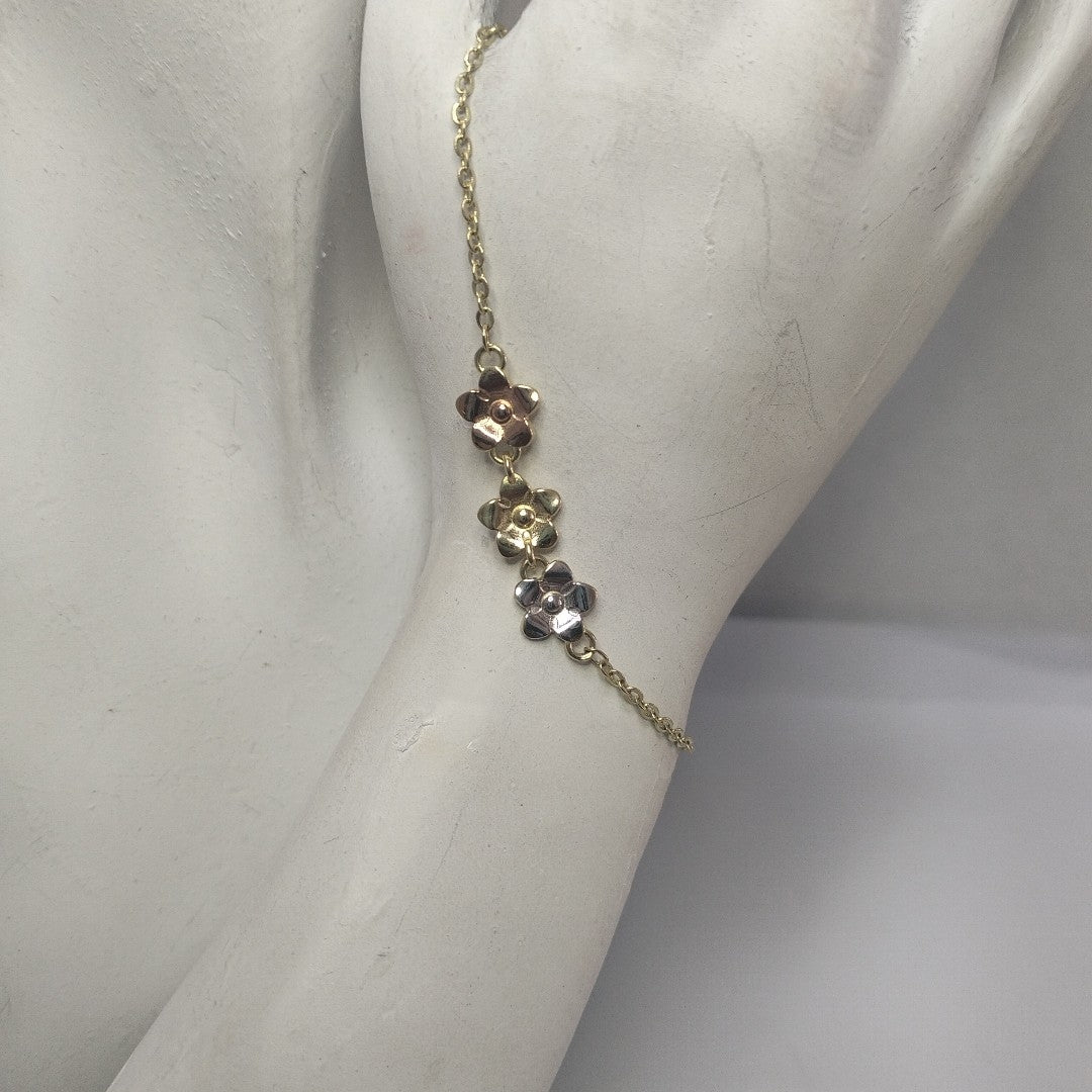 PULSERA TEJIDO ESPECIAL FIG FLORES 14K 18 CM 2.1 GR (NUEVO)