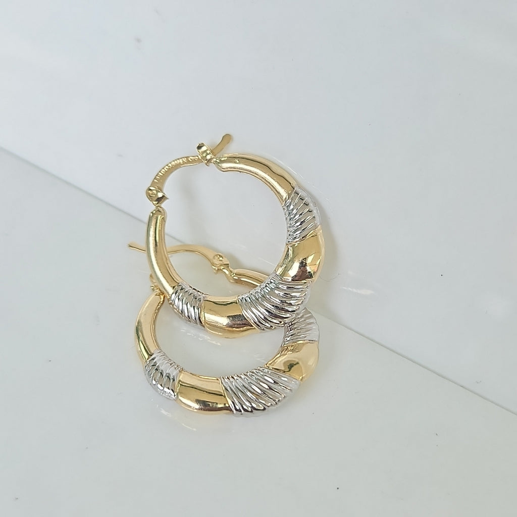 ARETES ARRACADAS HUECAS COMBINADAS 14K 2.6 GR (NUEVO)