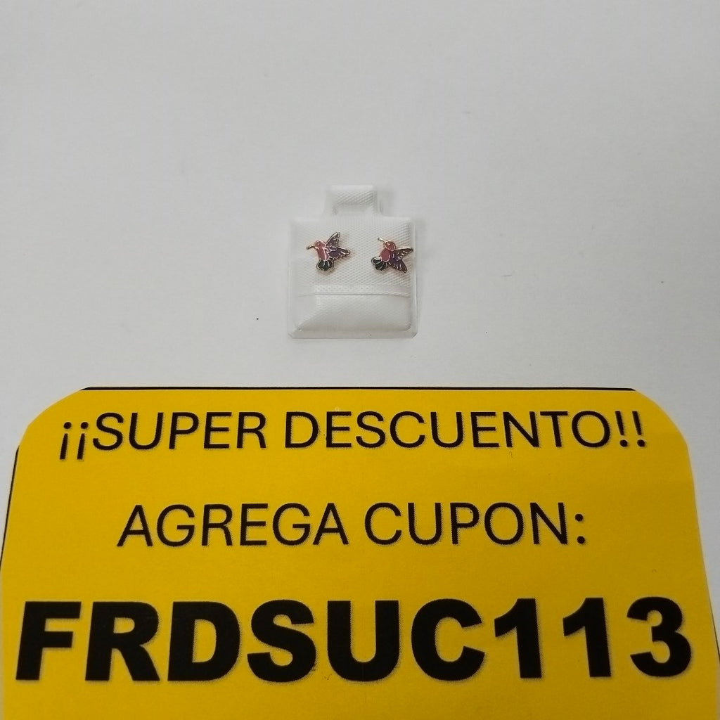 BROQUELES BROQUEL FIG COLIBRI ESMALTE ROSA 14K 0.2138 GR (NUEVO)