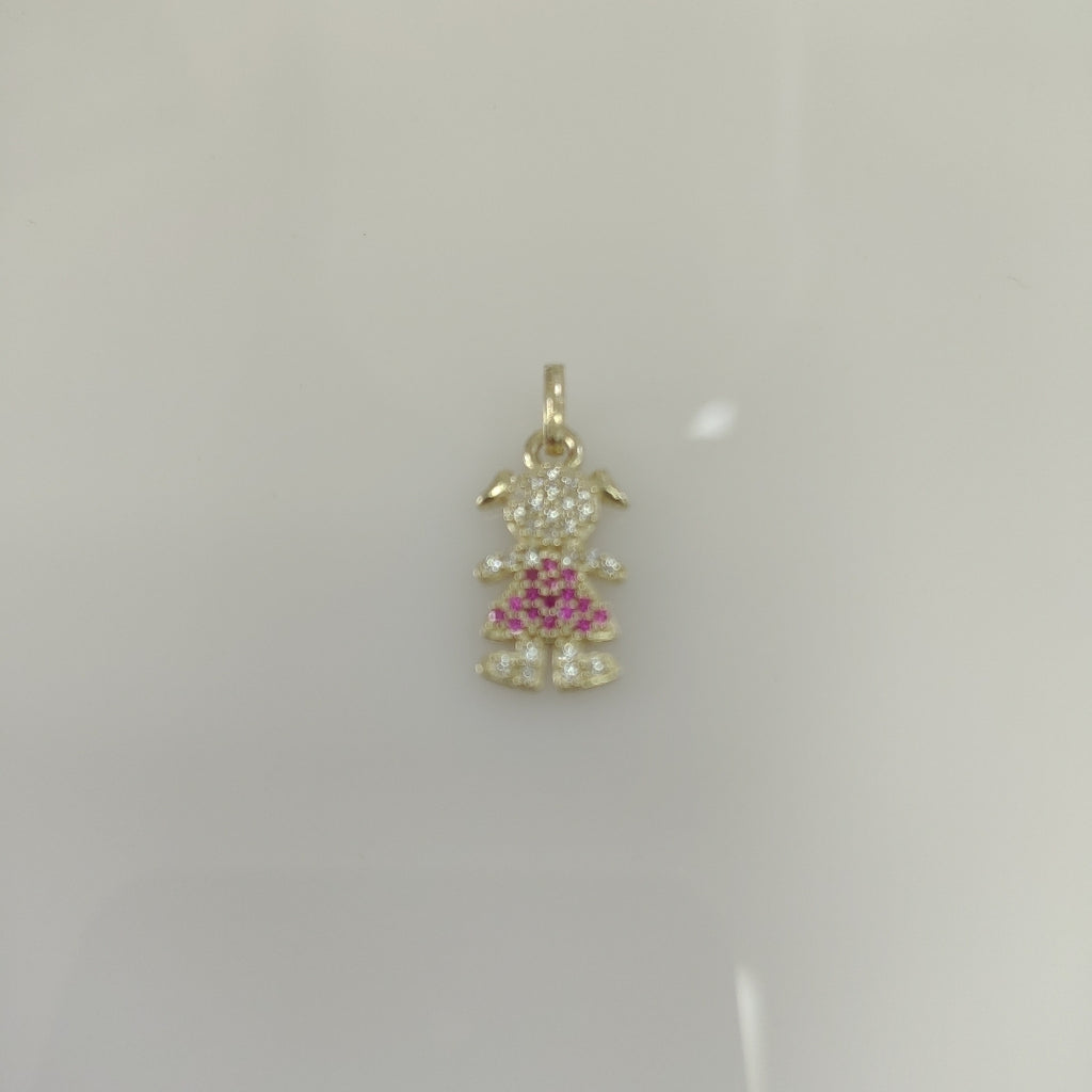 DIJE NIÑA CON CIRCONIAS Y PIEDRAS DE COLOR 10K 1 GR (NUEVO)
