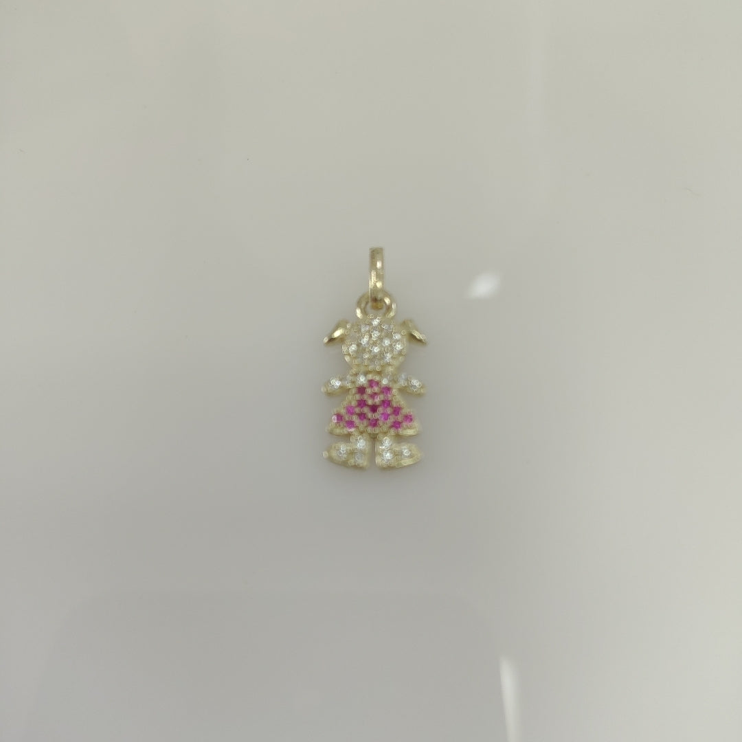 DIJE NIÑA CON CIRCONIAS Y PIEDRAS DE COLOR 10K 1 GR (NUEVO)
