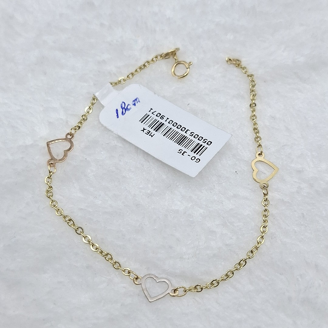 PULSERA ESPECIAL CON CORAZONES 14K 18 CM 1.2 GR (NUEVO)