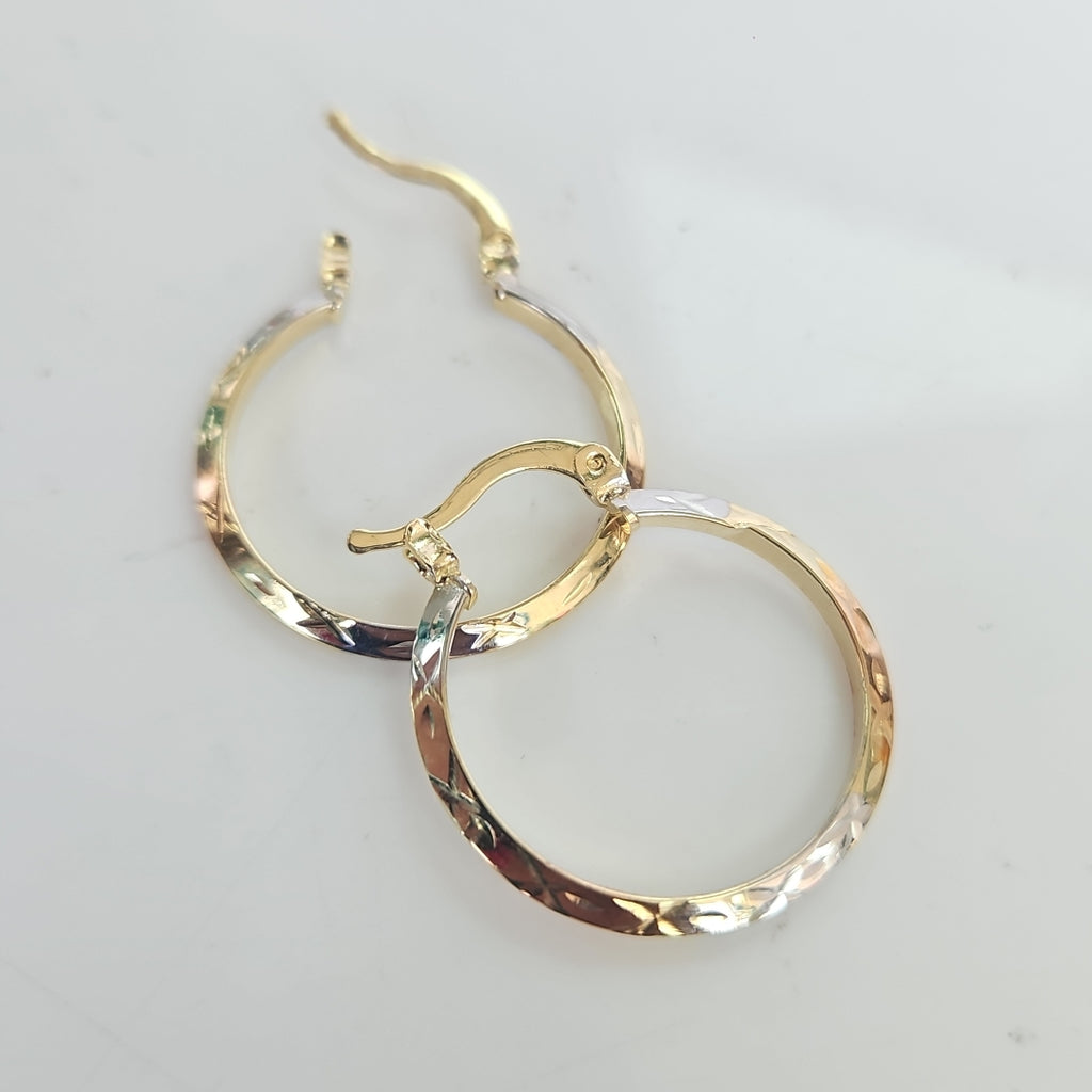 ARETES TEJIDO ARRACADAS BISELADAS COMBINADAS 14K 1.4 GR (NUEVO)