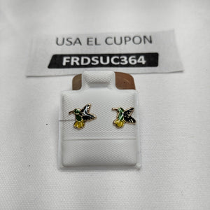 BROQUELES BROQUEL FIG COLIBRI ESMALTE VERDE 14K 0.2138 GR (NUEVO)