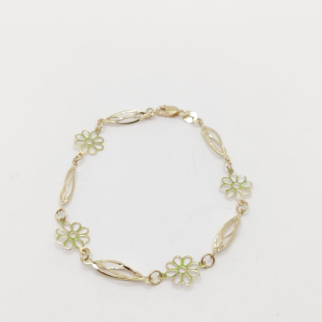 PULSERA ESPECIAL CON FLORES 14K 18 CM 2.6 GR (NUEVO)