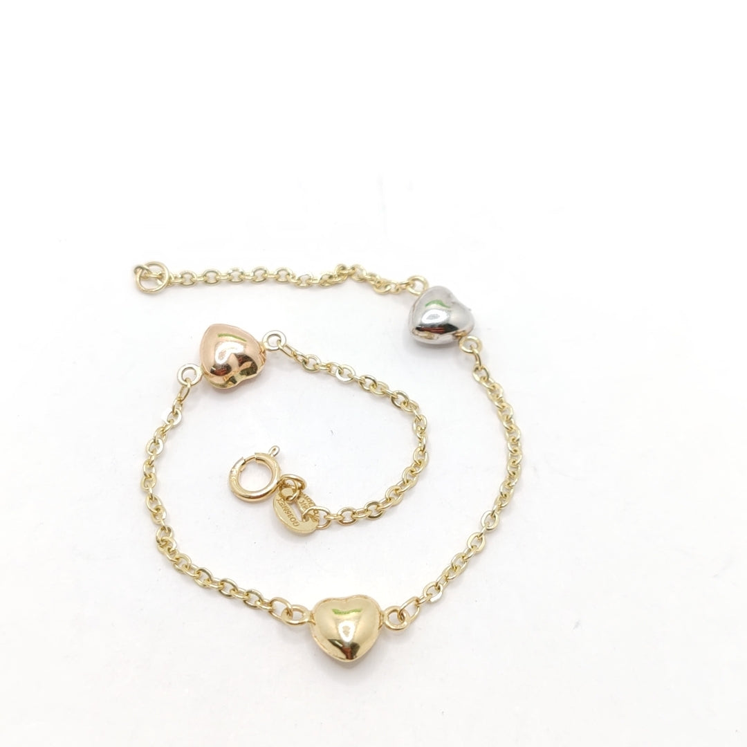 PULSERA ESP CON CORAZONES COMBINADOS 14K 18 CM 1.6 GR (NUEVO)