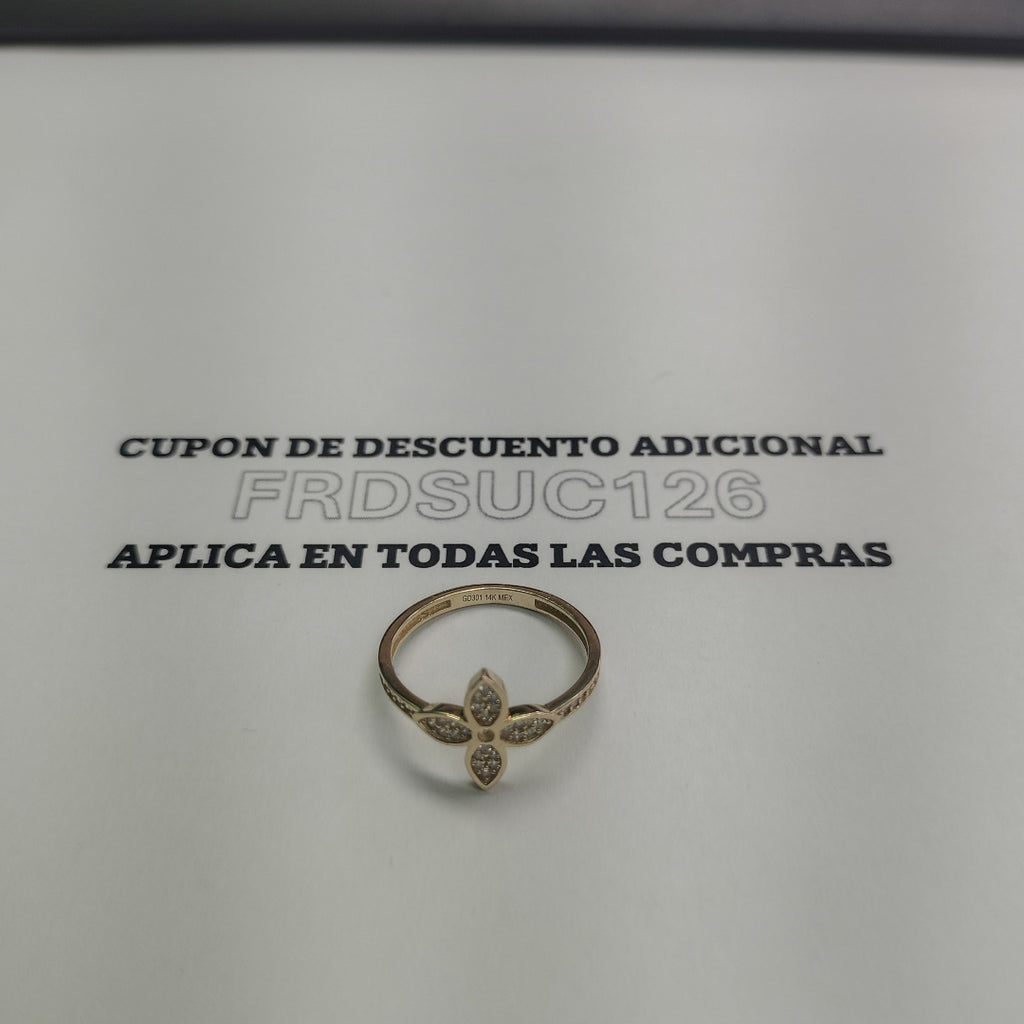ANILLO ANILLITO FLOR C CIRCONIAS 14K 8 TALLA 1.9 GR (NUEVO)