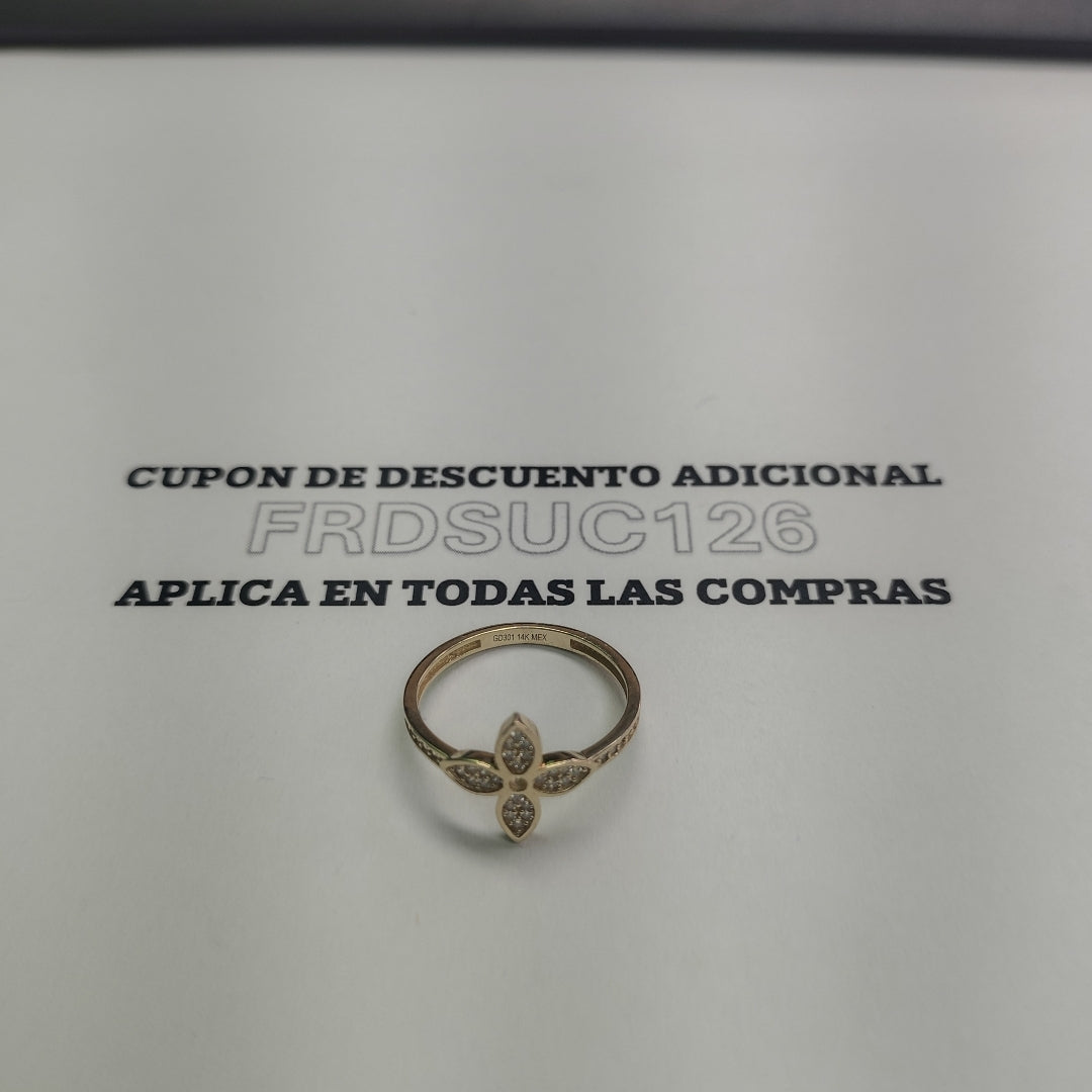 ANILLO ANILLITO FLOR C CIRCONIAS 14K 8 TALLA 1.9 GR (NUEVO)