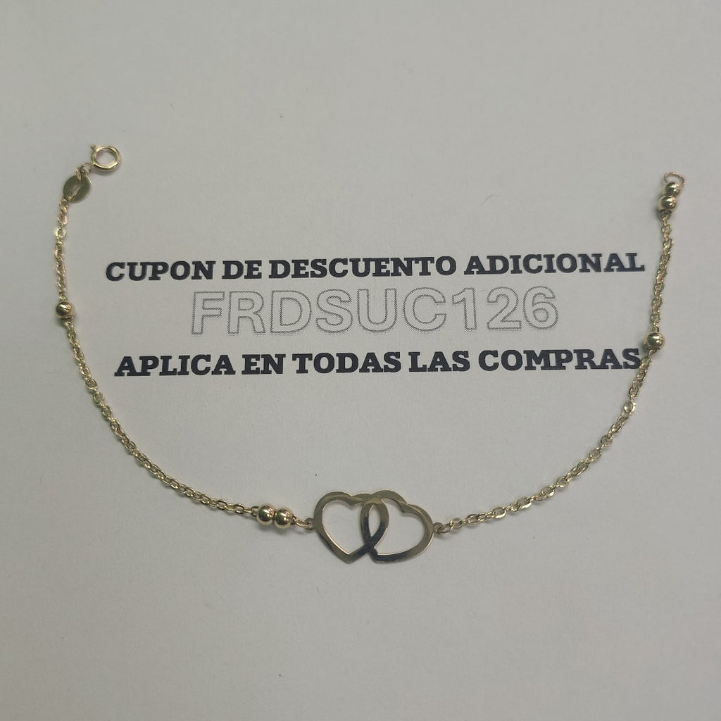 PULSERA TEJIDO ESPECIAL C CORAZONES 14K 18 CM 1.7 GR (NUEVO)