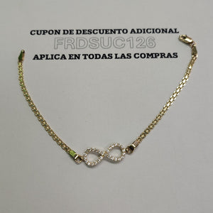 PULSERA TEJIDO ESPECIAL CON INFINITO Y CIRCONIAS 14K 18 CM 3.4 GR (NUEVO)