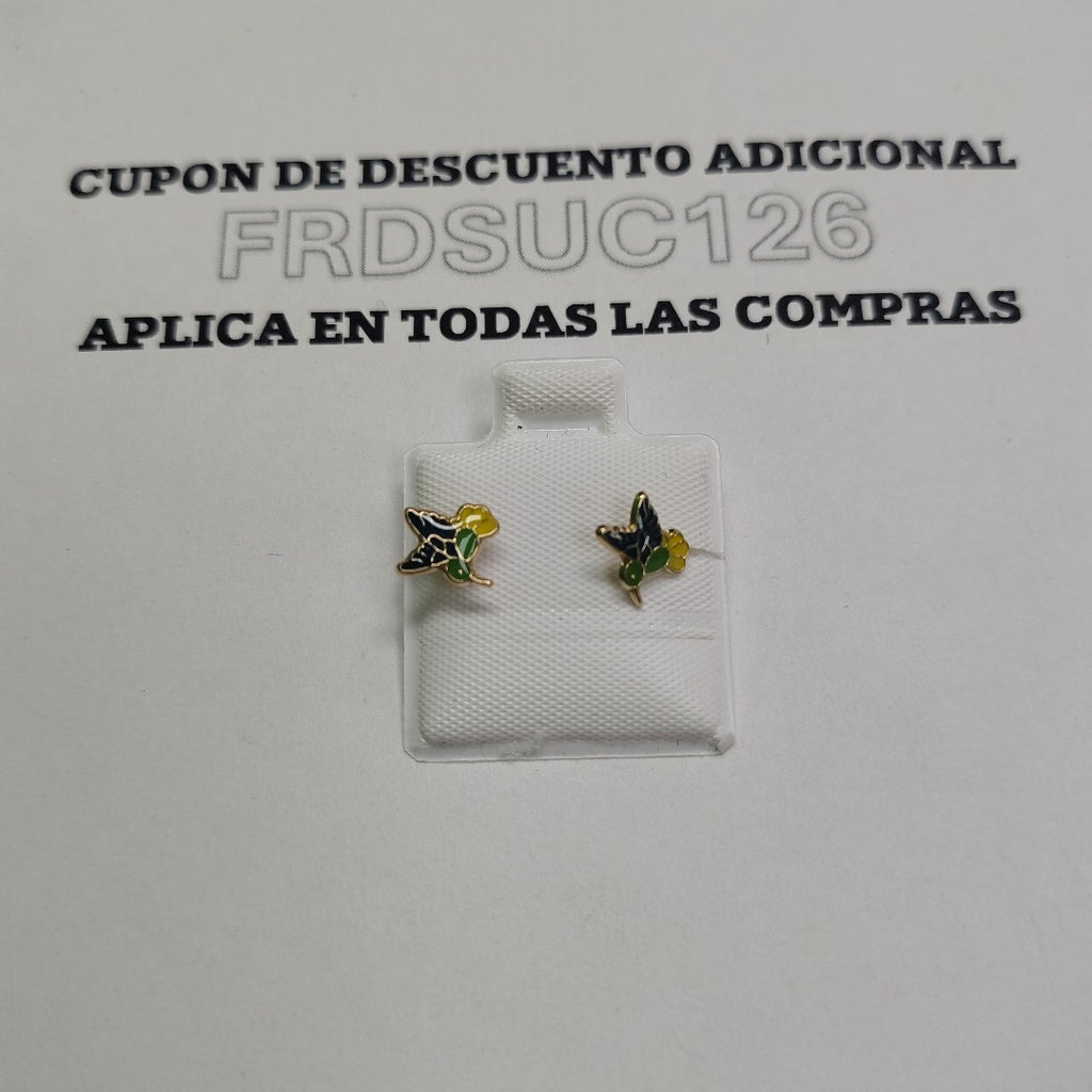 BROQUELES BROQUEL FIG COLIBRI ESMALTE VERDE 14K 0.2138 GR (NUEVO)
