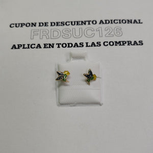 BROQUELES BROQUEL FIG COLIBRI ESMALTE VERDE 14K 0.2138 GR (NUEVO)