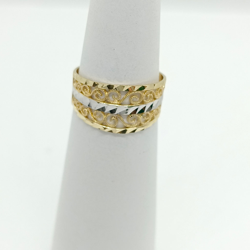 ANILLOS TIPO FILIGRANA COMBINADO 14K TALLA 8 2.7 GR (NUEVO)