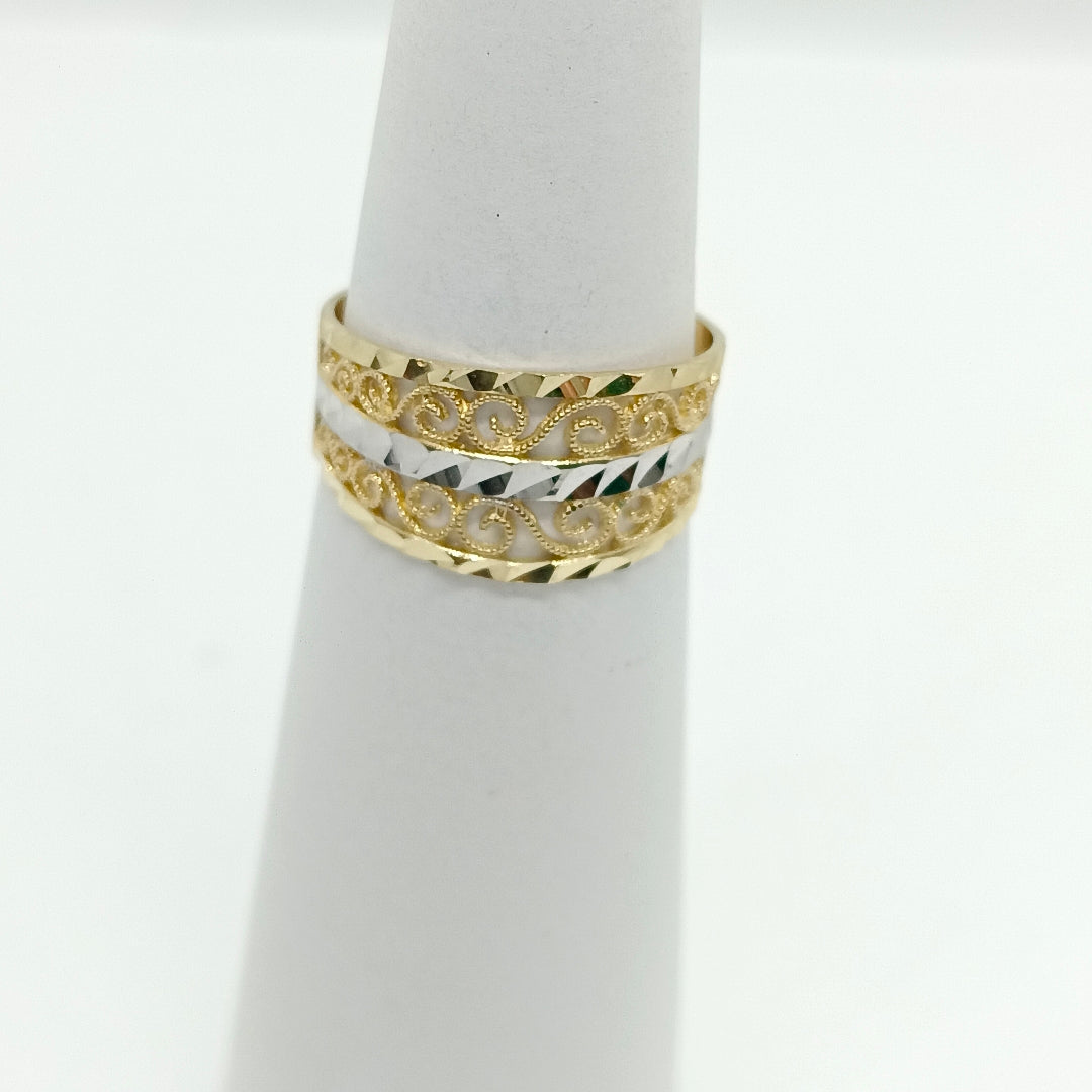 ANILLOS TIPO FILIGRANA COMBINADO 14K TALLA 8 2.7 GR (NUEVO)