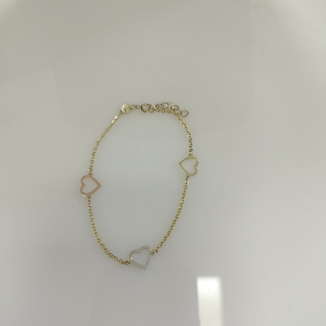 PULSERA ESPECIAL CON CORAZONES CONBINADOS 14K 18 CM 1.7 GR (NUEVO)