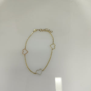 PULSERA ESPECIAL CON CORAZONES CONBINADOS 14K 18 CM 1.7 GR (NUEVO)