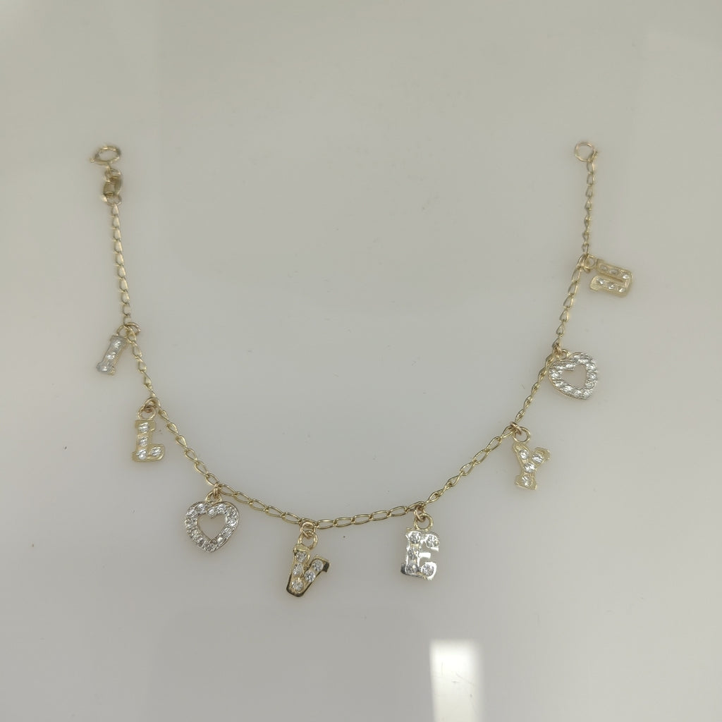 PULSERA ESPECIAL CON DIJES Y CIRCONIAS 14K 18 CM 3.4 GR (NUEVO)