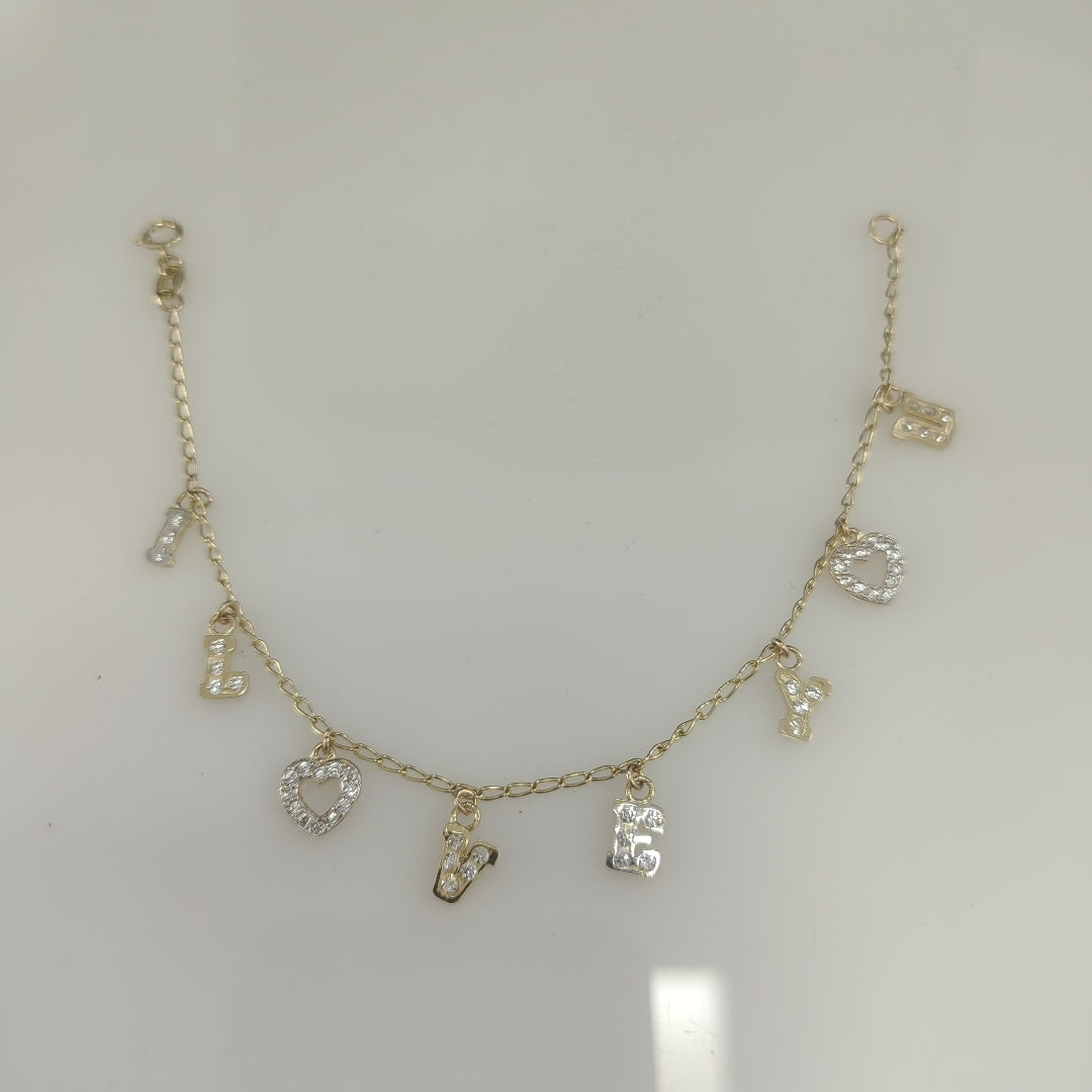 PULSERA ESPECIAL CON DIJES Y CIRCONIAS 14K 18 CM 3.4 GR (NUEVO)