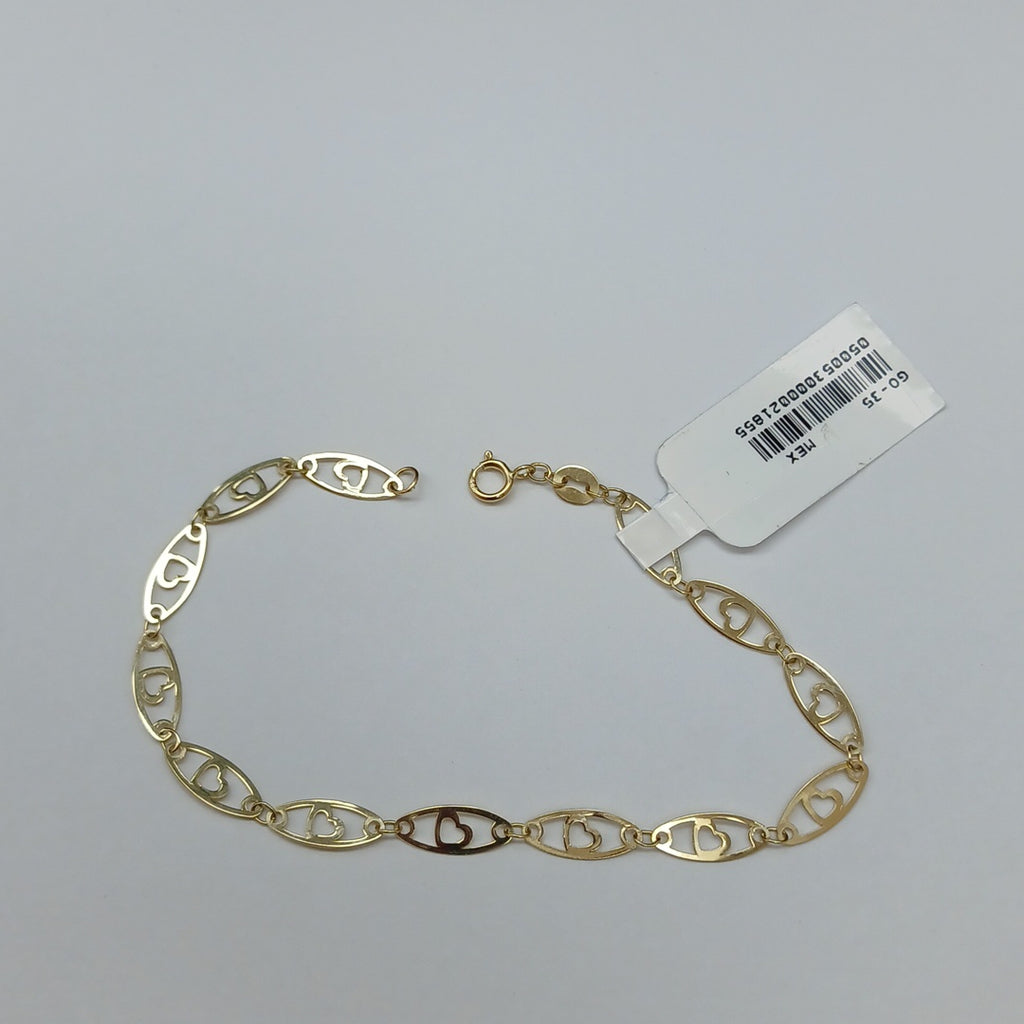 PULSERA TEJIDO ESPECIAL CON CORAZON 14K 18 CM 1.3 GR (NUEVO)