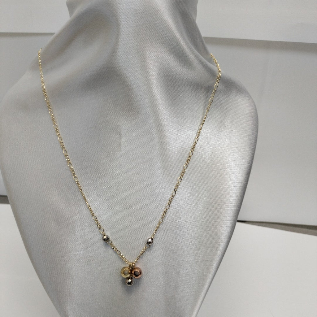 CADENA GARGANTILLA 3X1 CON ESFERAS COMBINADAS 14K 45 CM 3.1 GR (NUEVO)