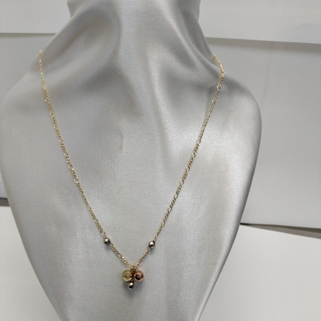 CADENA GARGANTILLA 3X1 CON ESFERAS COMBINADAS 14K 45 CM 3.1 GR (NUEVO)