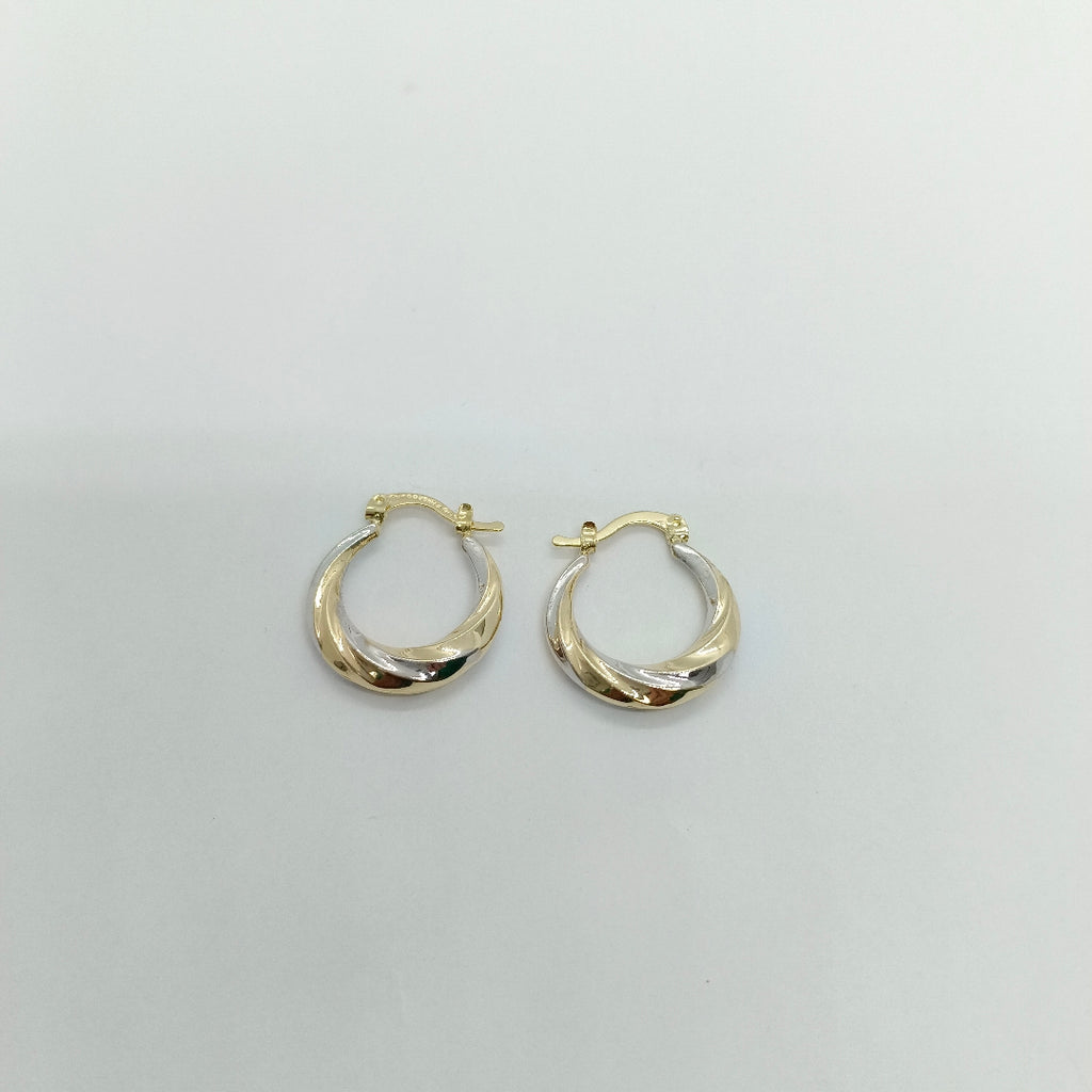 ARETES TEJIDO ARRACADA TRENZADA COMBINADA 14K 1.8 GR (NUEVO)