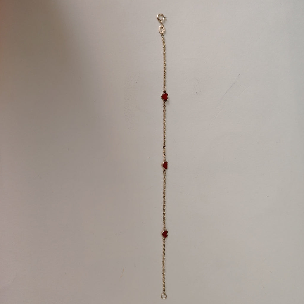 PULSERA ESPECIAL CON CORAZONES 14K 18 CM 1.4 GR (NUEVO)